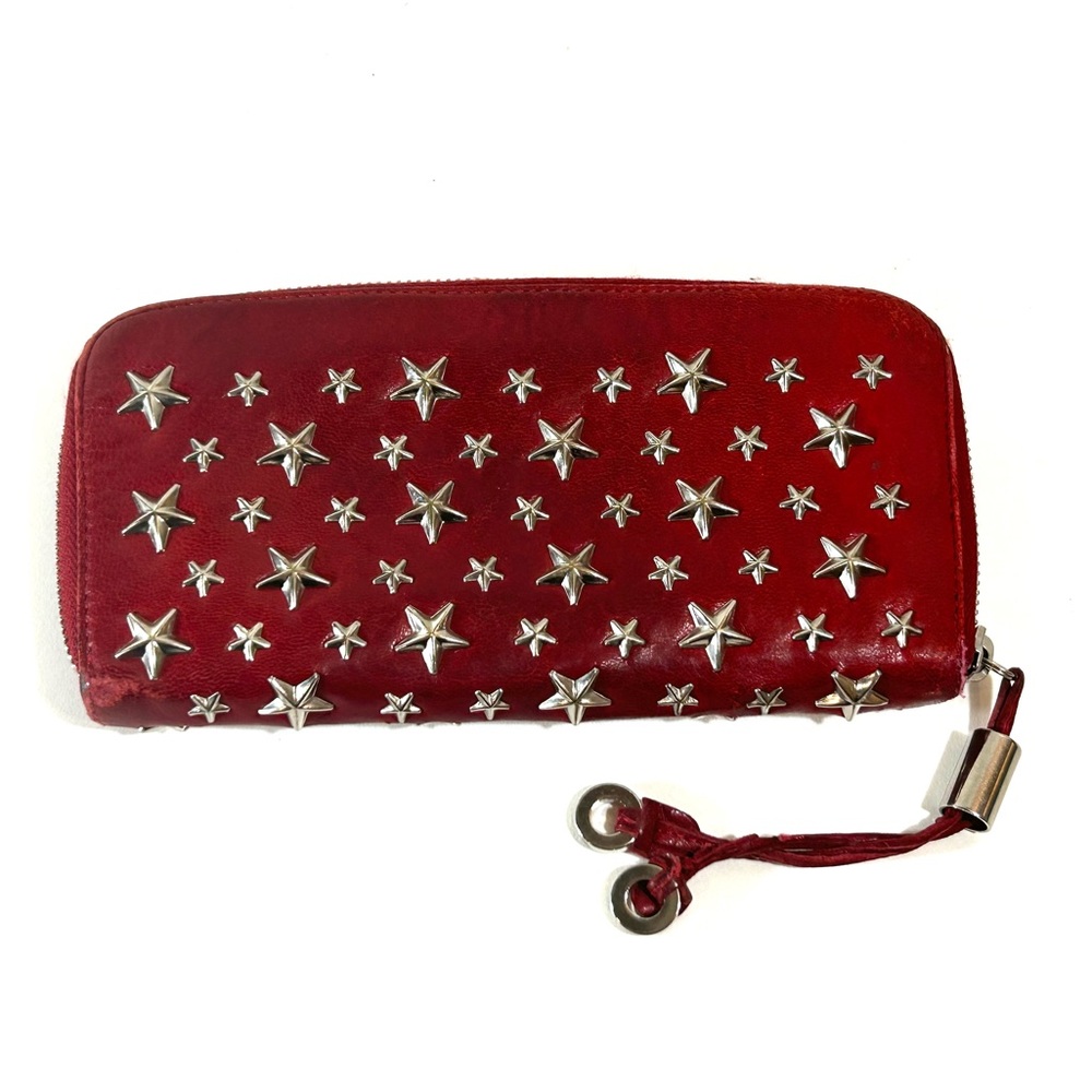Jimmy Choo Red Star Studded Zip Wallet